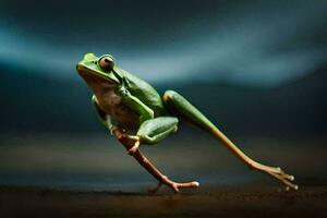 a frog is sitting on a branch. AI-Generated photo