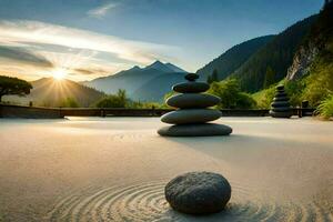 el zen jardín en el montañas. generado por ai foto