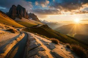 el la carretera a el dolomitas. generado por ai foto