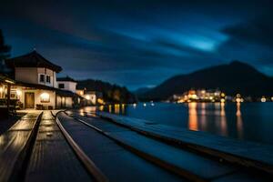 a long exposure photo of a lake at night. AI-Generated