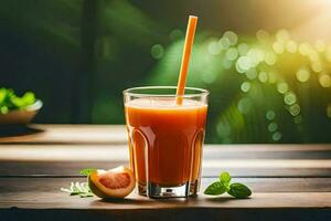 a glass of orange juice with a straw. AI-Generated photo