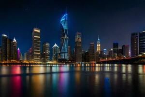 the city skyline at night in dubai. AI-Generated photo