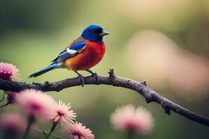 photo wallpaper the sky, flowers, birds, the bird, bird, bird, bird, bird. AI-Generated