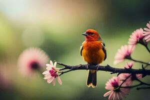 photo wallpaper the bird, flowers, nature, spring, the bird, spring, the bird,. AI-Generated