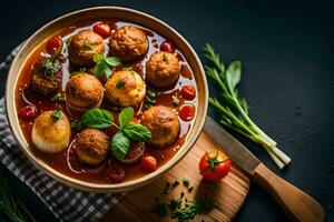 meatballs in tomato sauce in a bowl. AI-Generated photo