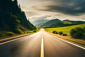 un la carretera en el montañas con un nublado cielo. generado por ai foto