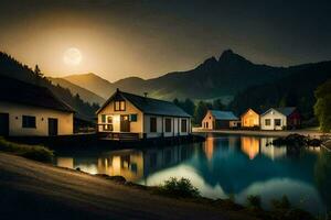 photo wallpaper the sky, mountains, water, the moon, the lake, the mountains, the. AI-Generated