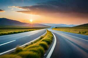 un largo la carretera con el Dom ajuste en el distancia. generado por ai foto