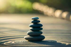 a stack of stones on a sand dune. AI-Generated photo