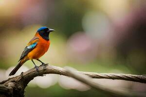 a colorful bird sits on a branch. AI-Generated photo