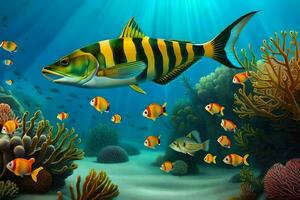 fish in the ocean with coral reefs and fish. AI-Generated photo