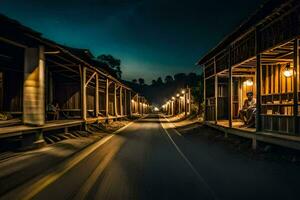 a long exposure photo of a road at night. AI-Generated