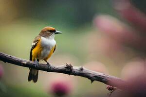 a small bird is sitting on a branch. AI-Generated photo