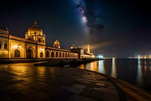 the milky way over the mosque. AI-Generated photo