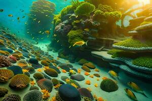 a coral reef with many different types of fish. AI-Generated photo