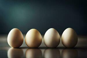 five eggs are lined up in a row. AI-Generated photo