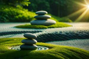 stone balancing in the garden. AI-Generated photo