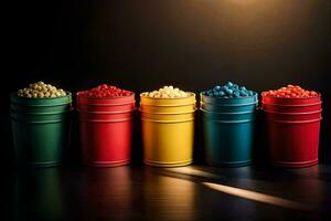 vistoso de colores frijoles en un balde. generado por ai foto