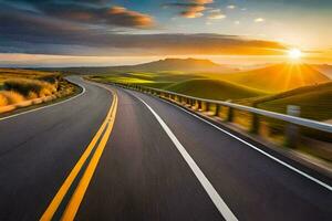 un largo la carretera con el Dom ajuste detrás él. generado por ai foto