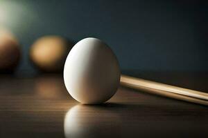 an egg and chopsticks on a table. AI-Generated photo