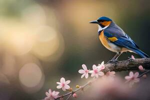 foto fondo de pantalla el pájaro, flores, primavera, el pájaro, primavera, el pájaro, primavera,. generado por ai