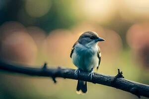 a small bird is sitting on a branch. AI-Generated photo