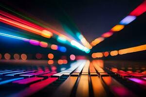 a blurry image of a keyboard with lights. AI-Generated photo