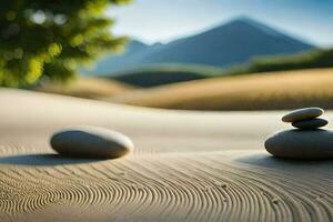 pebbles in the sand, mountains, nature, landscape, landscape photography, landscape photography h. AI-Generated photo