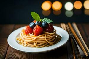 spaghetti with berries on a plate. AI-Generated photo
