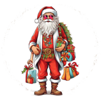 santa vestido gostar uma hippie, com Natal presentes, uma Natal tema, ilustração, camiseta projeto, vetor, branco fundo, Vista completa png