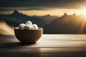 eggs in a bowl on a table. AI-Generated photo