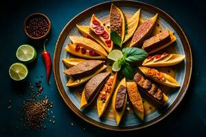 a plate with sliced fruit and spices. AI-Generated photo