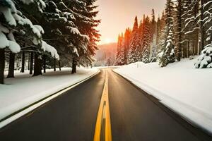 a snowy road in the winter. AI-Generated photo