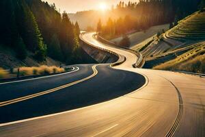 un devanado la carretera con el Dom ajuste detrás él. generado por ai foto