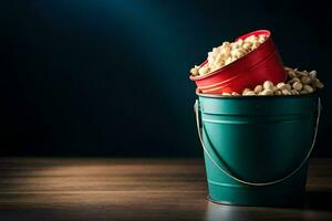 popcorn in a bucket. AI-Generated photo