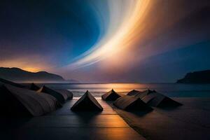 a long exposure photograph of a cloud formation over the ocean. AI-Generated photo