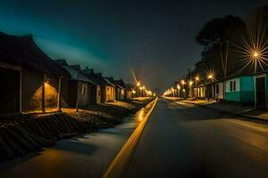 un largo exposición foto de un calle a noche. generado por ai