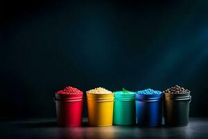 colorful plastic containers with different colored food in them. AI-Generated photo