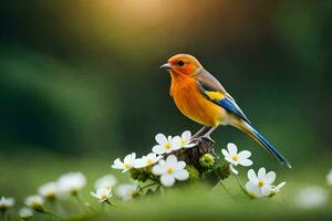 photo wallpaper the sky, flowers, bird, nature, spring, flowers, bird, spring,. AI-Generated