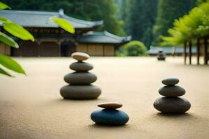 a group of stones in a sand area. AI-Generated photo