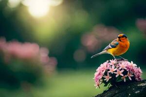 photo wallpaper the sun, flowers, bird, spring, flowers, bird, spring, flowers,. AI-Generated