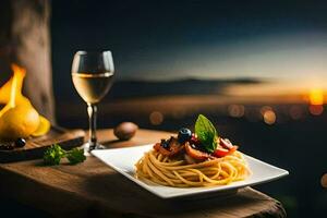 spaghetti with tomatoes and basil on a plate. AI-Generated photo