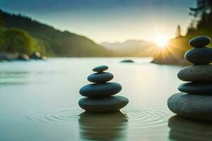 zen stones in the water. AI-Generated photo