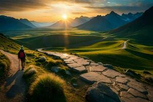 the sun rises over the mountains in the background. AI-Generated photo