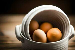 brown eggs in a white bowl. AI-Generated photo