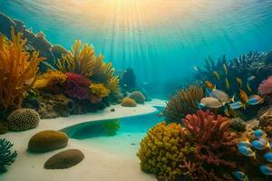 a coral reef with fish and other marine life. AI-Generated photo