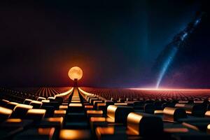 a dark field with a large moon in the middle. AI-Generated photo