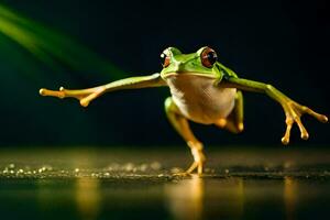 a frog jumping in the air. AI-Generated photo