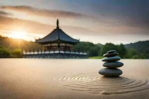 the zen garden at the japanese temple in london. AI-Generated photo
