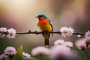 foto fondo de pantalla el cielo, flores, pájaro, primavera, el pájaro, primavera, el pájaro,. generado por ai